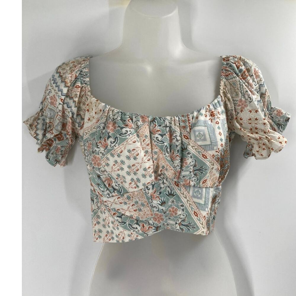 Saints & Hearts Patchwork Boho Milkmaid Crop Stretchy Top Women’s Large